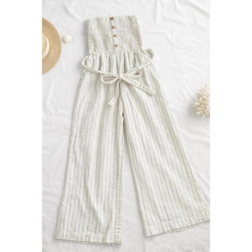 Abercrombie Strapless Smocked Jumpsuit Wide Leg Coastal Cowgirl Cottagecore S